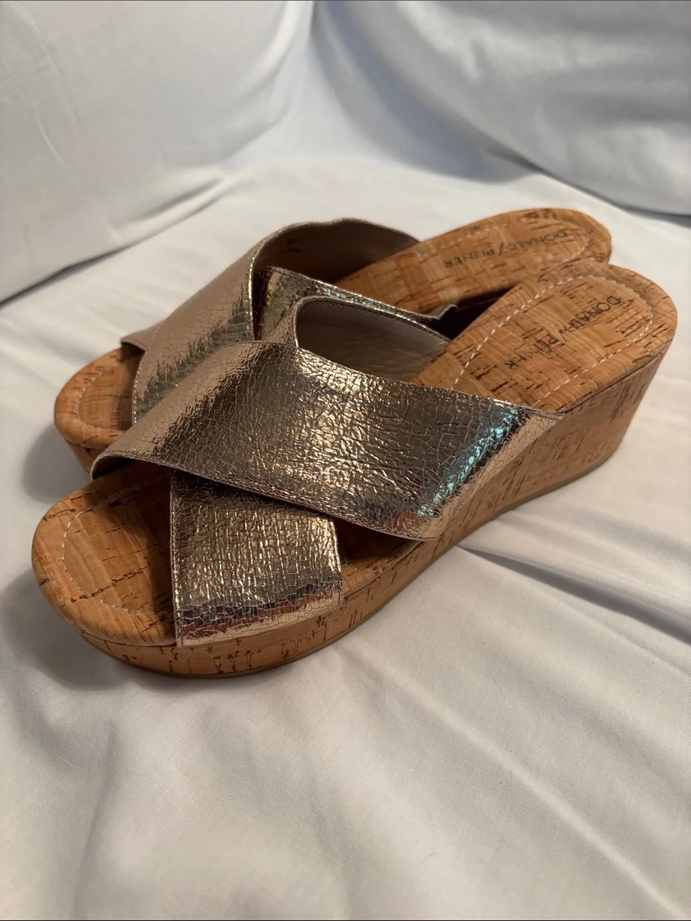 Donald J. Pliner Metallic Rose Gold Cork Wedge Slides